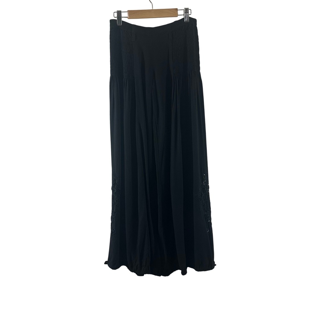 Uluwatu Handmade‎ Balinese Lace Harem Pants Black Rayon Smocked Boho Small